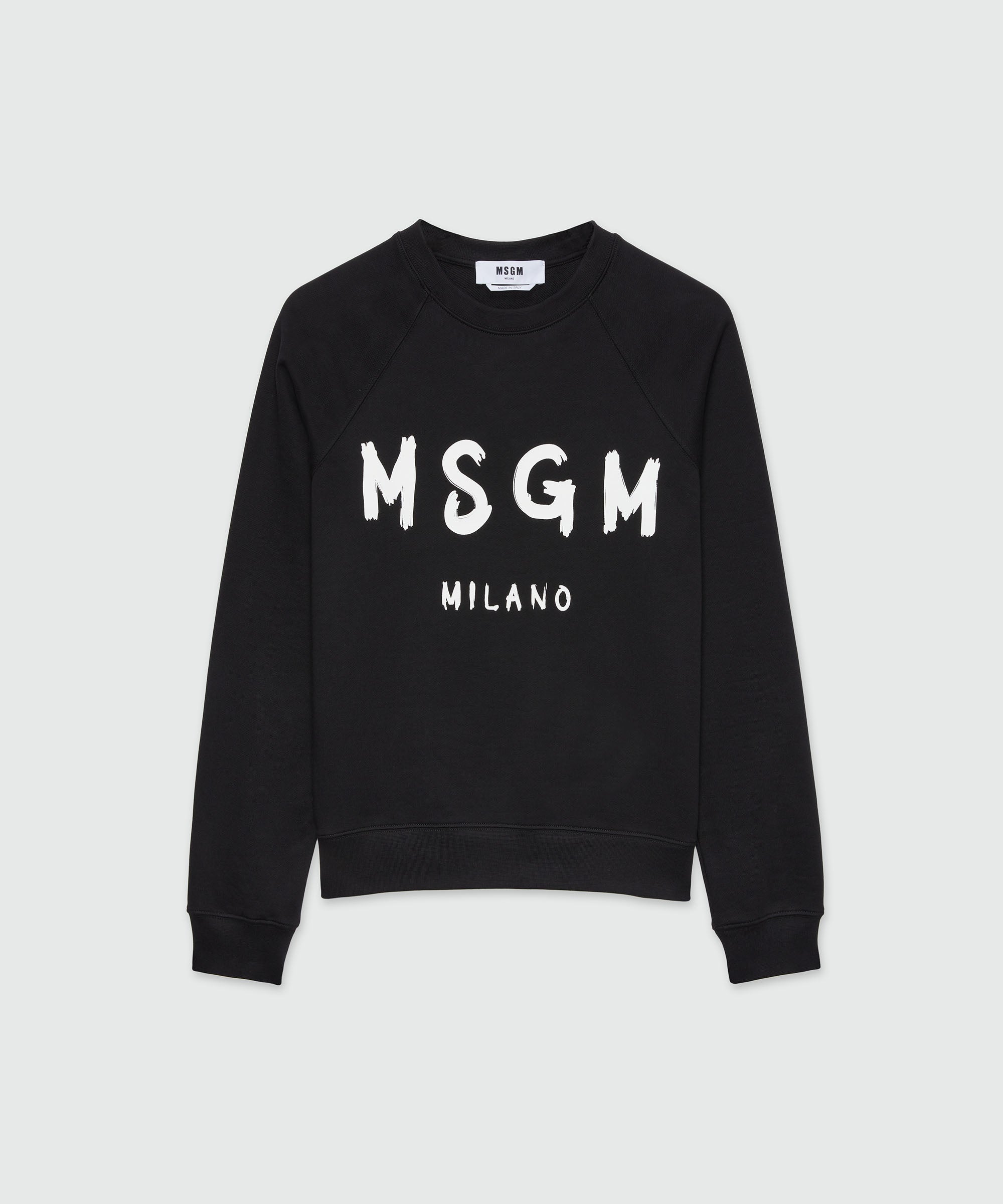 Black crew neck sweatshirt with brushstroke logo - MSGM Official