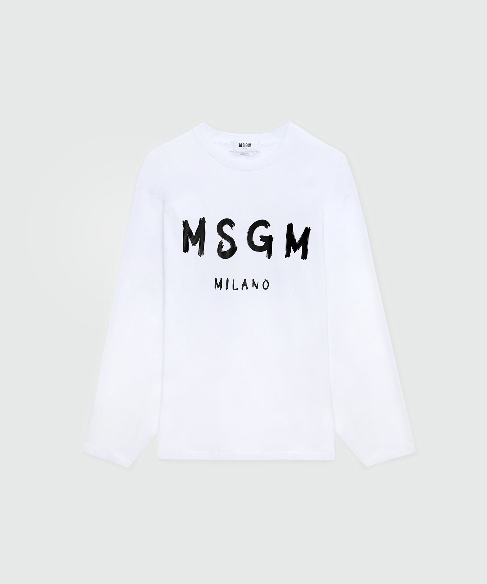 White long sleeve T-shirt with brushstroke logo - MSGM Official