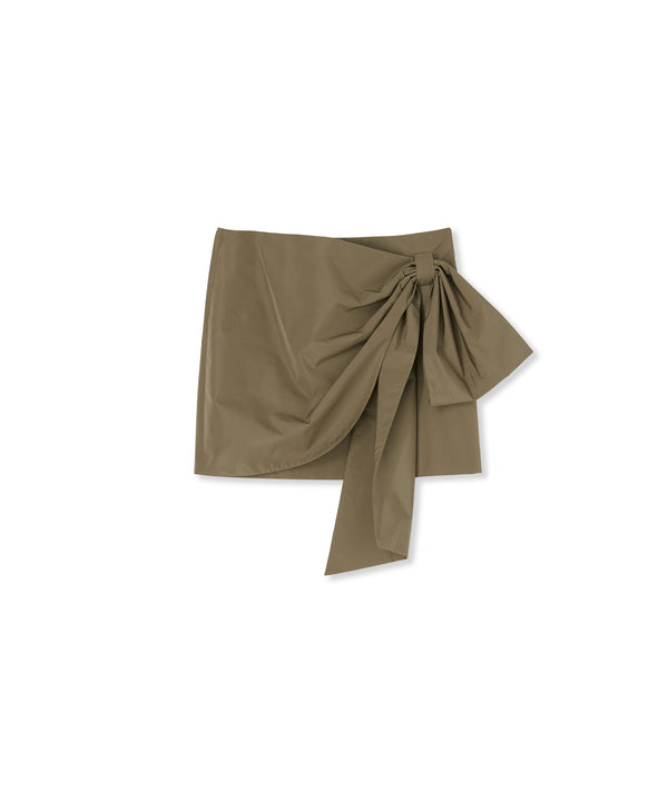 Taffetà draped mini skirt with bow