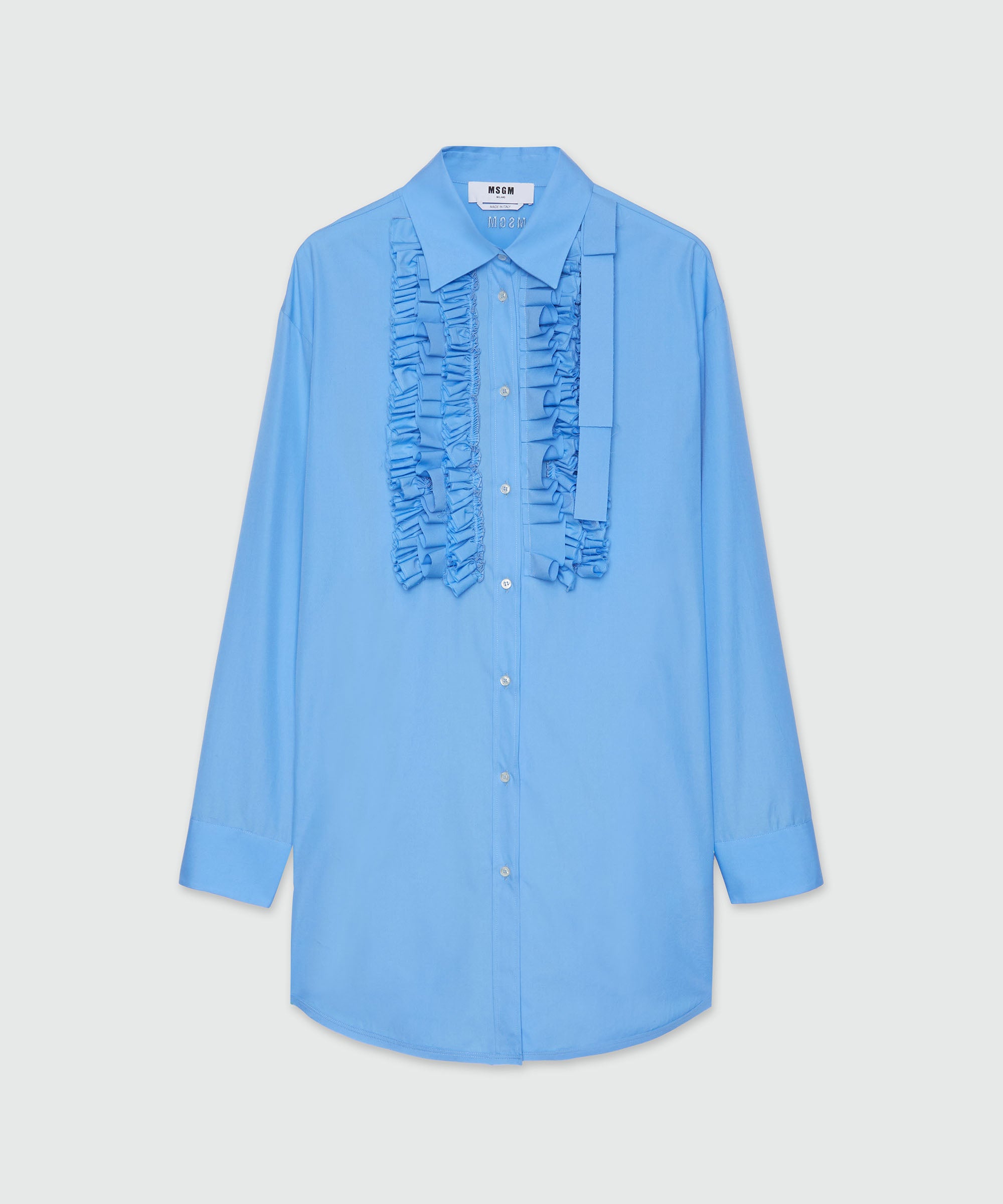 ワンピース MSGM Woman Dress Blue 3841MDA16X257100 84 Light blue poplin shirt dress with ruffles - MSGM Official