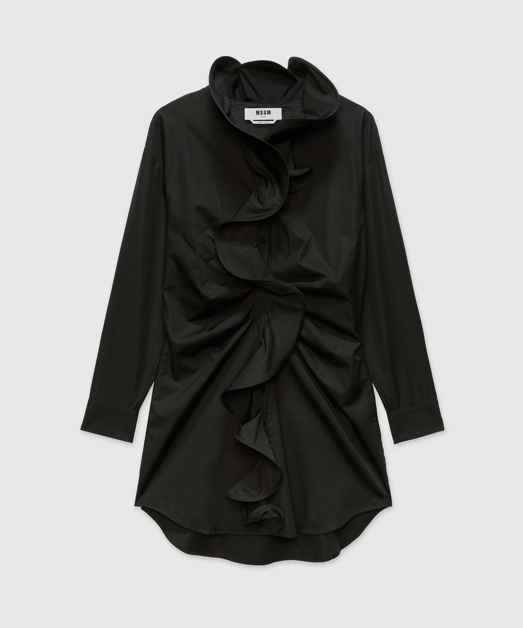 Black poplin shirt dress with ruffles - MSGM Official