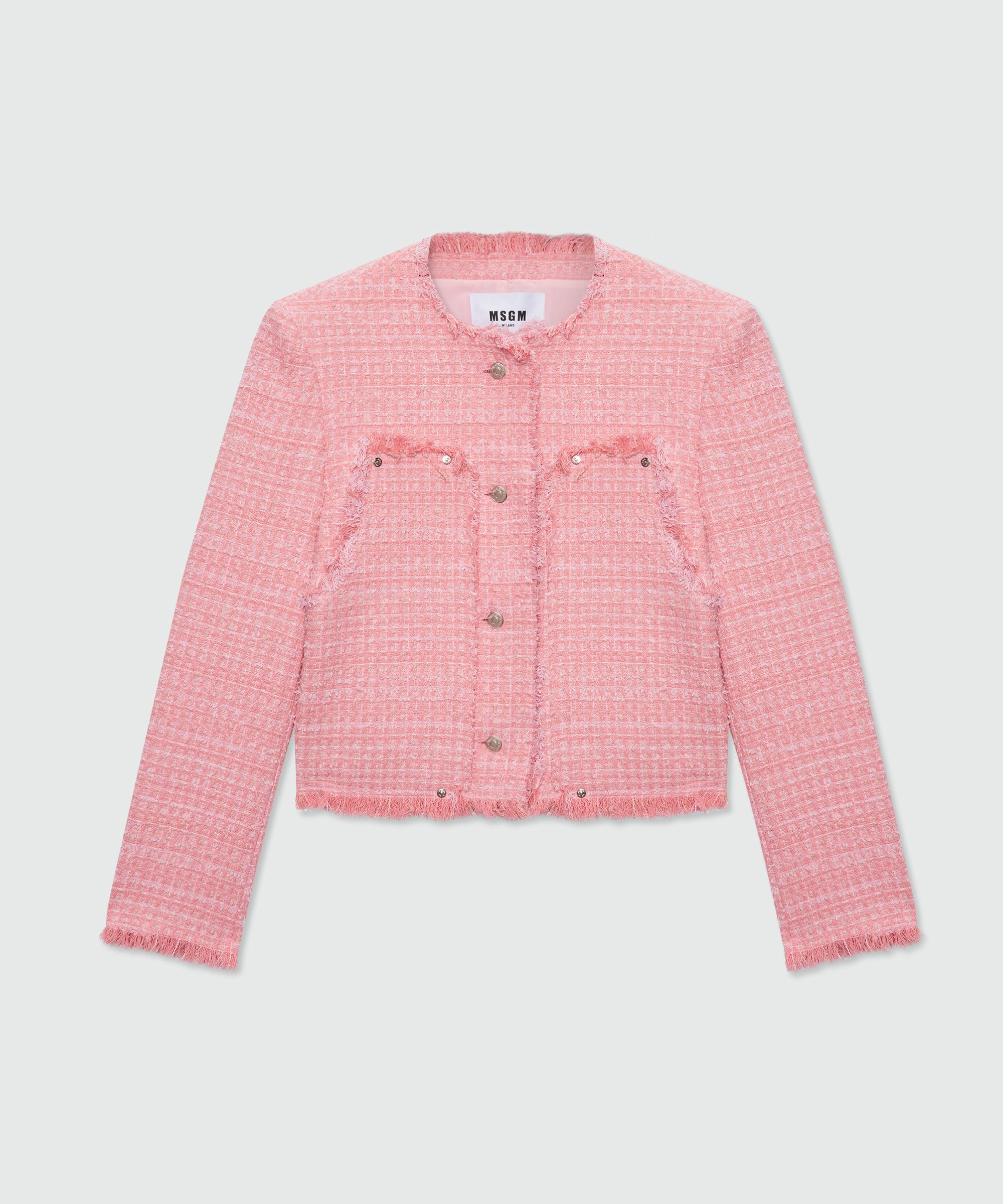 Pink single-breasted boucle tweed-effect jacket - MSGM Official