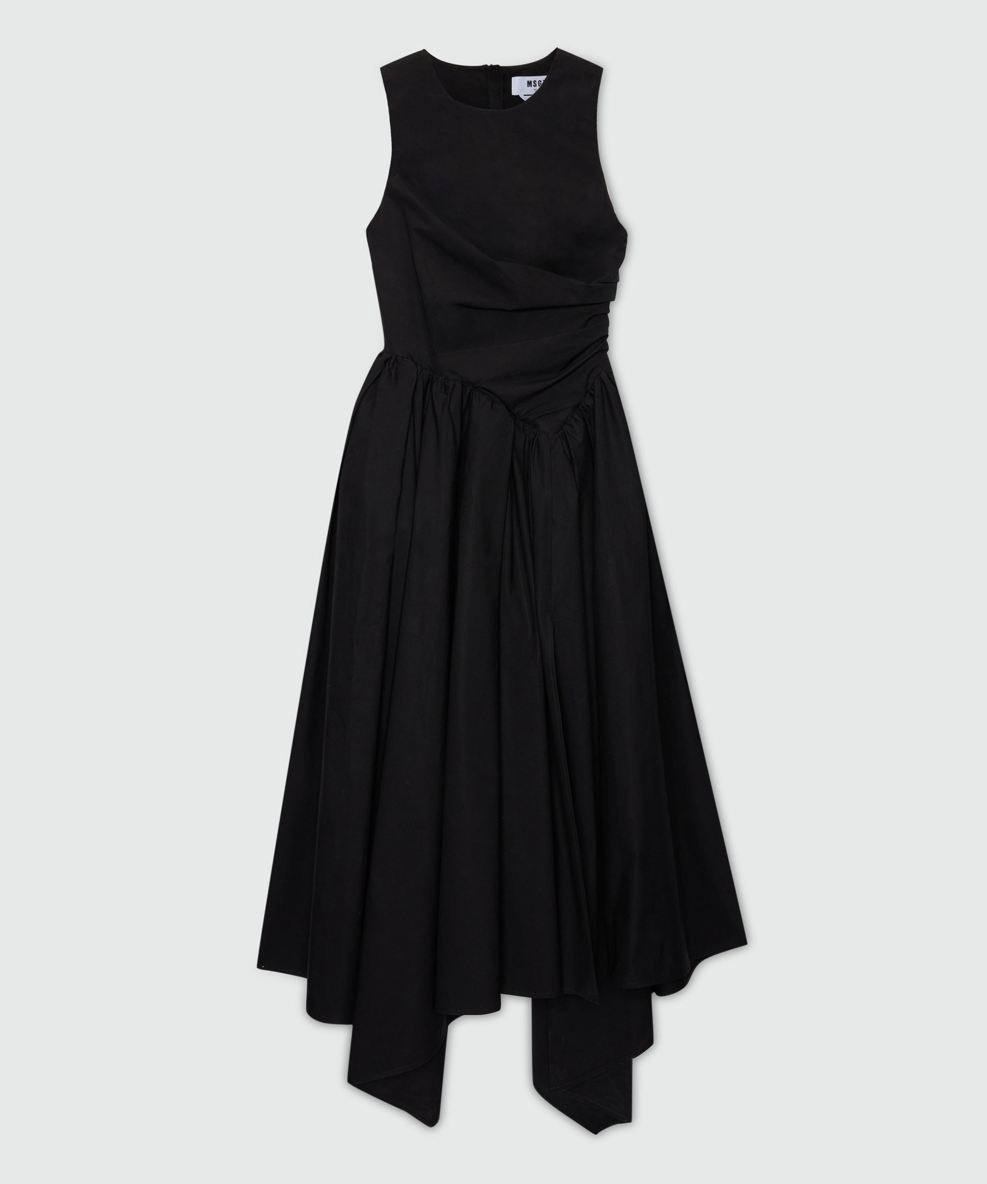 black poplin midi dress Black midi poplin dress with asymmetrical details