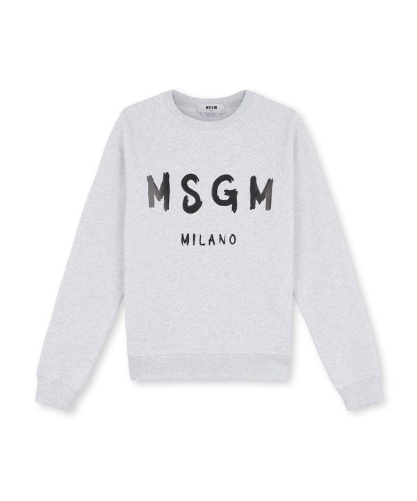 Crew neck cotton sweatshirt with a brushed logo