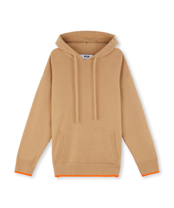 Plain-coloured hoodie in virgin wool and cashmere