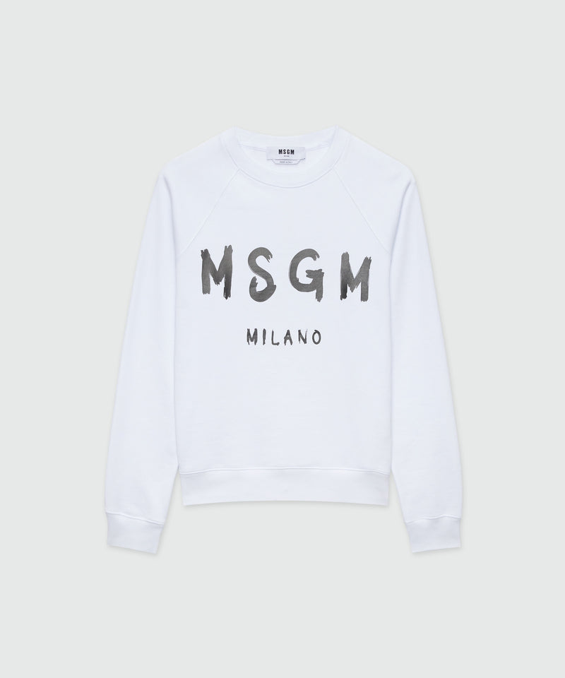 White crew neck sweatshirt with brushstroke logo 1 Women 