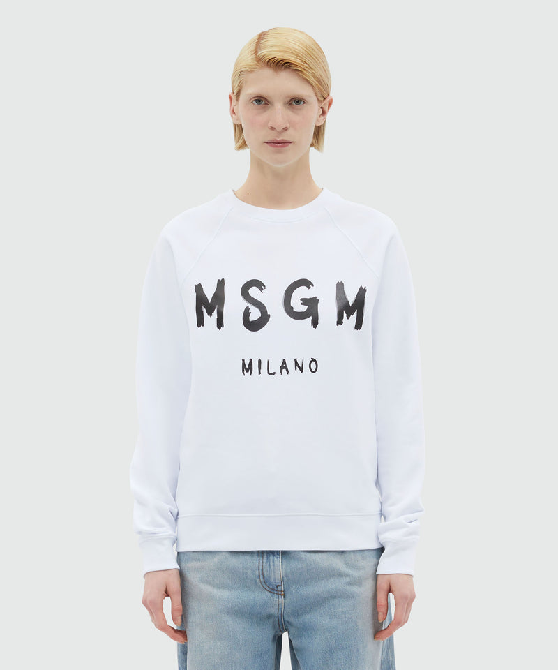 White crew neck sweatshirt with brushstroke logo 1 Women 
