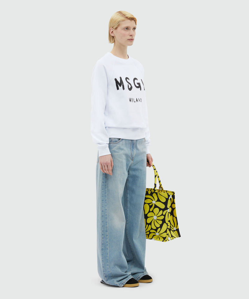 White crew neck sweatshirt with brushstroke logo 1 Women 