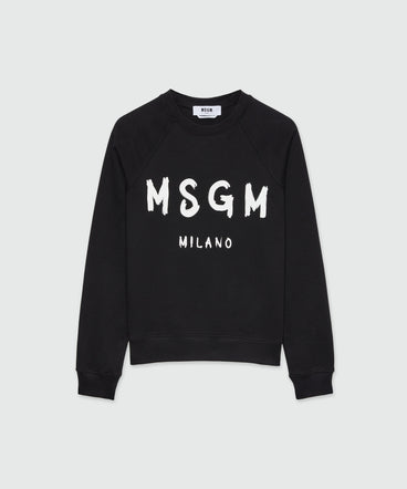 Black crew neck sweatshirt with brushstroke logo