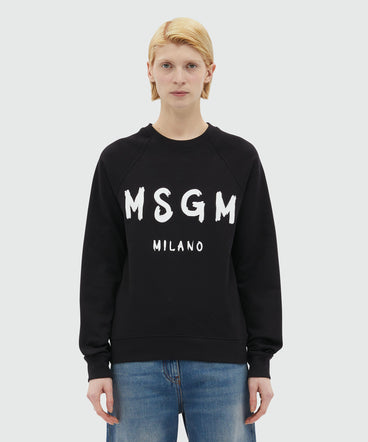 Black crew neck sweatshirt with brushstroke logo