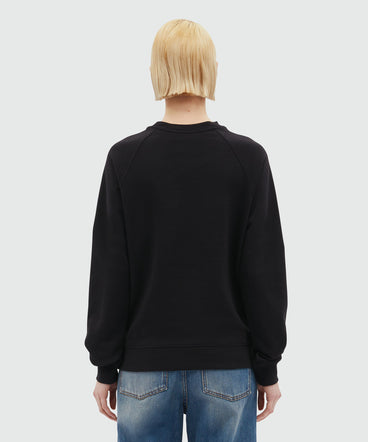 Black crew neck sweatshirt with brushstroke logo
