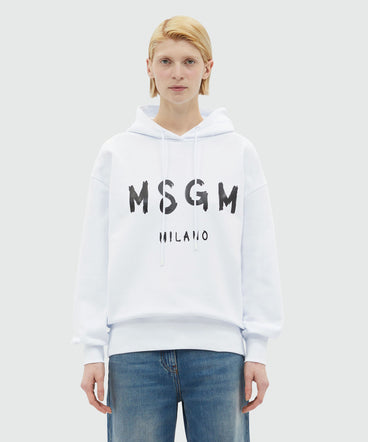 White Hoodie with brushstroke logo