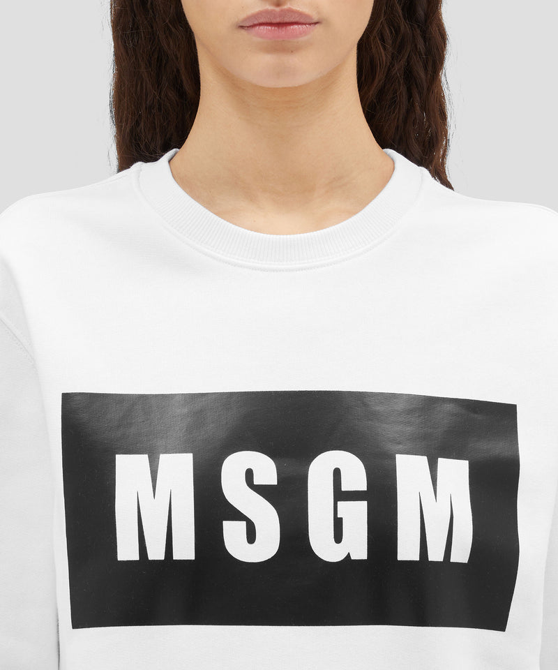 Felpa bianca girocollo con box logo 01 Donna 