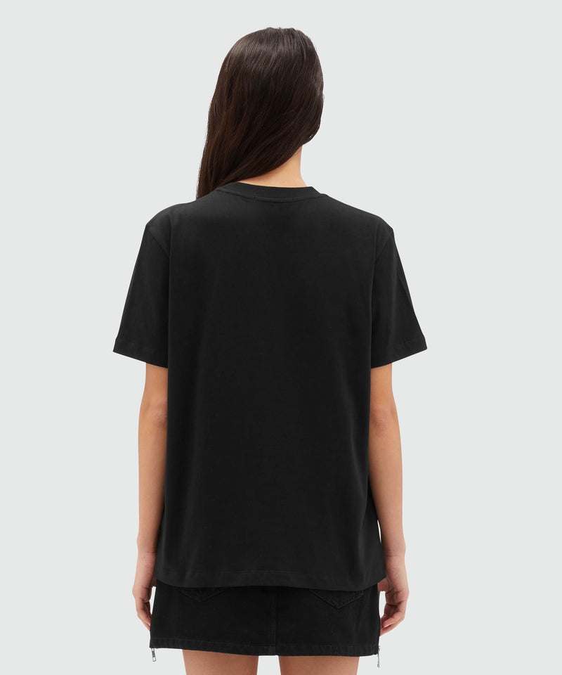 Round neck cotton T-shirt with embroidered logo BLACK Women 