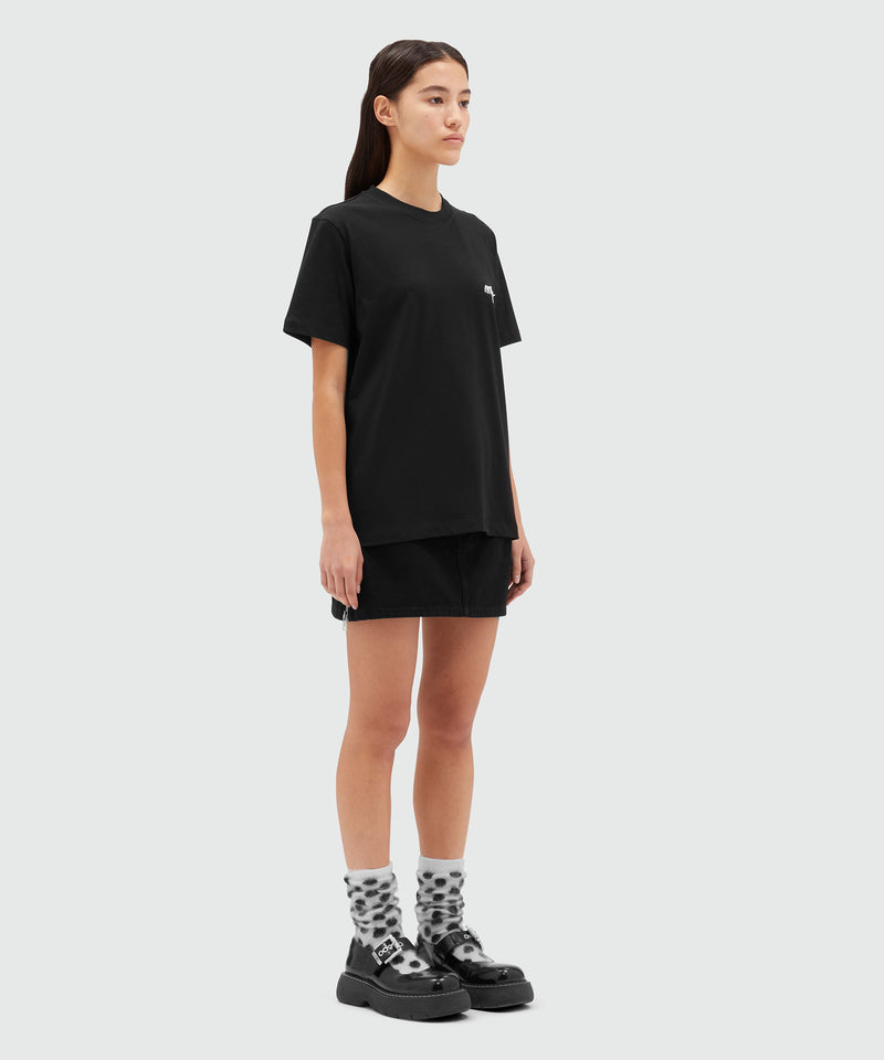 Round neck cotton T-shirt with embroidered logo BLACK Women 