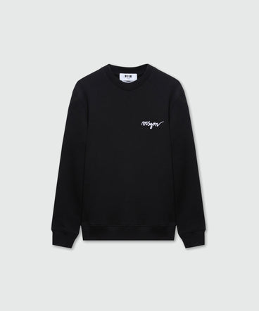 Felpa nera girocollo con logo corsivo