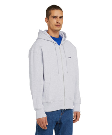 Cotton sweatshirt with hood and micro logo