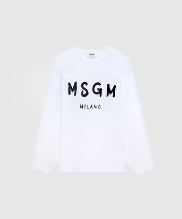 White long sleeve T-shirt with brushstroke logo