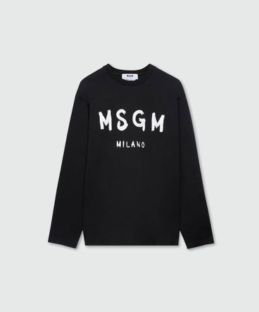 Black long sleeve T-shirt with brushstroke logo