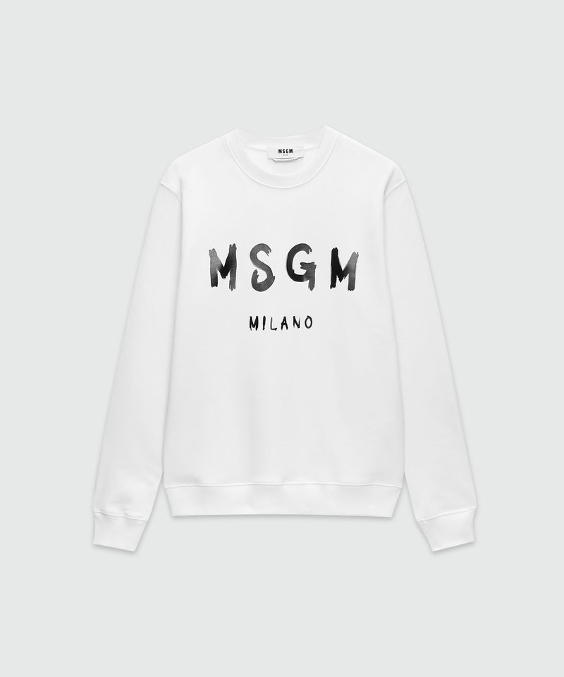 Felpa girocollo bianca con logo pennellato 01 Uomo 