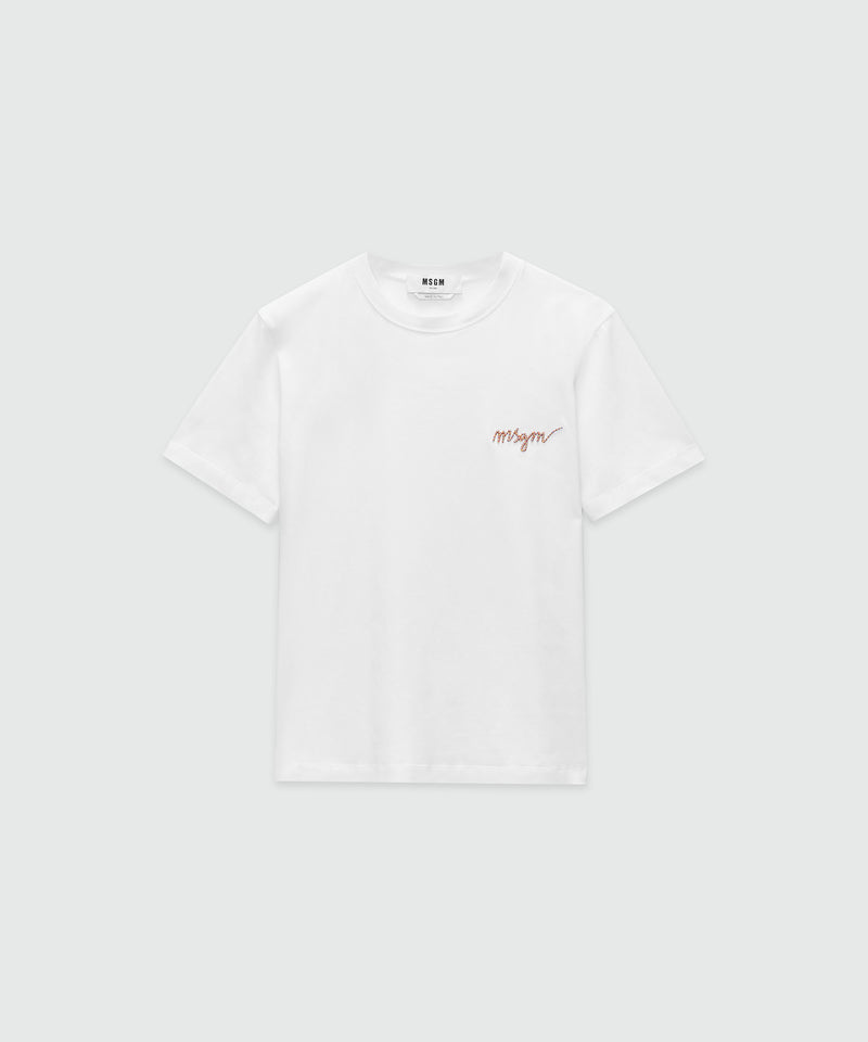 Jersey T-shirt with embroidered cursive logo WHITE Women 