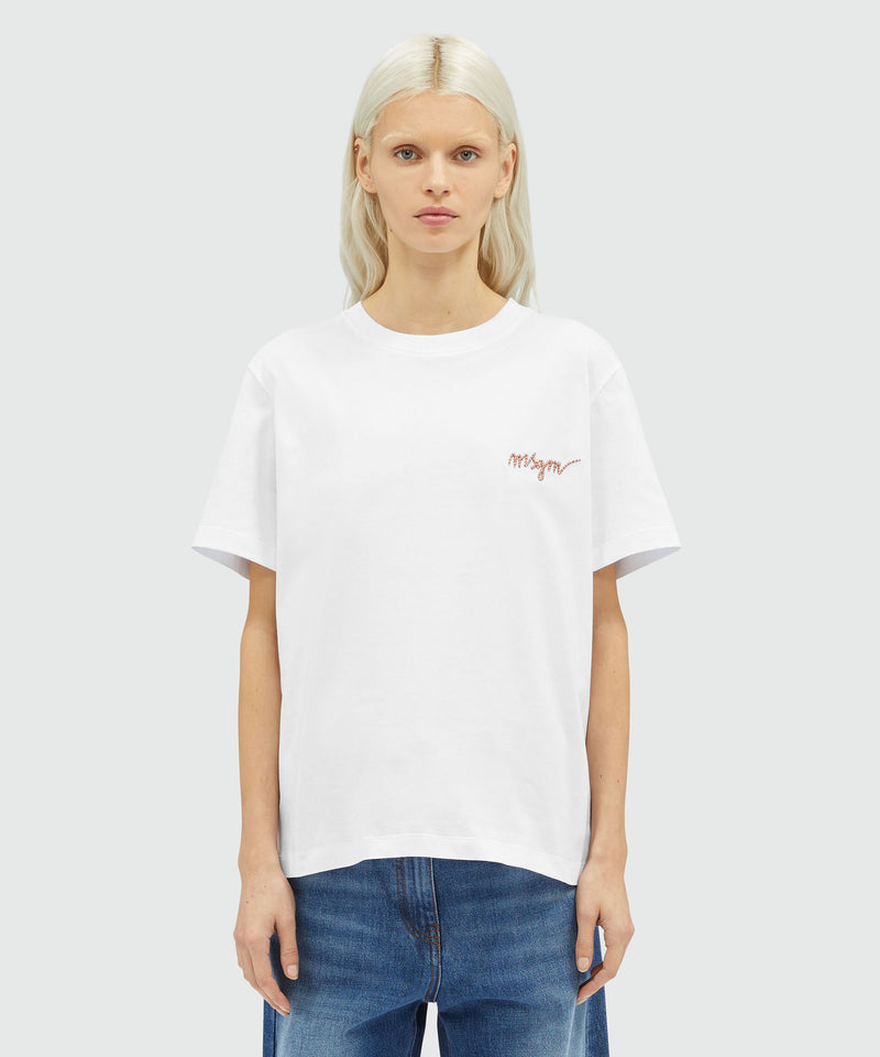 Jersey T-shirt with embroidered cursive logo WHITE Women 