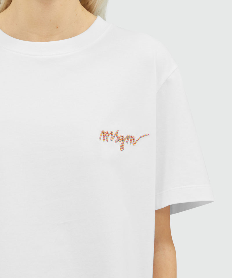 Jersey T-shirt with embroidered cursive logo WHITE Women 