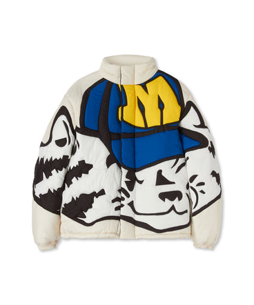 Down jacket decorated with mascot