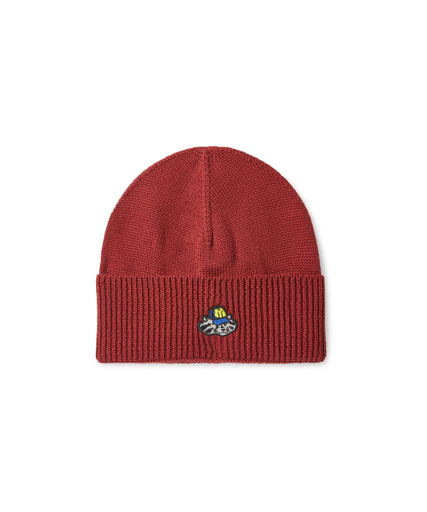 Blended merino wool beanie hat decorated with mascot