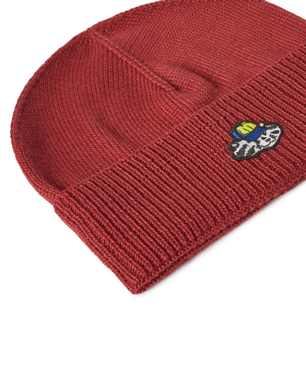 Blended merino wool beanie hat decorated with mascot