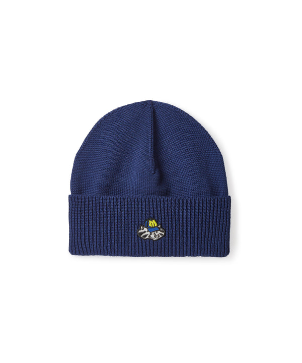 Blended merino wool beanie hat decorated with mascot