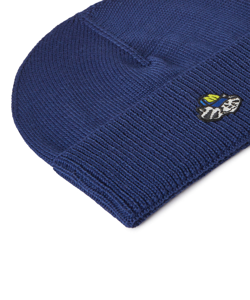 Blended merino wool beanie hat decorated with mascot BLUE Men 