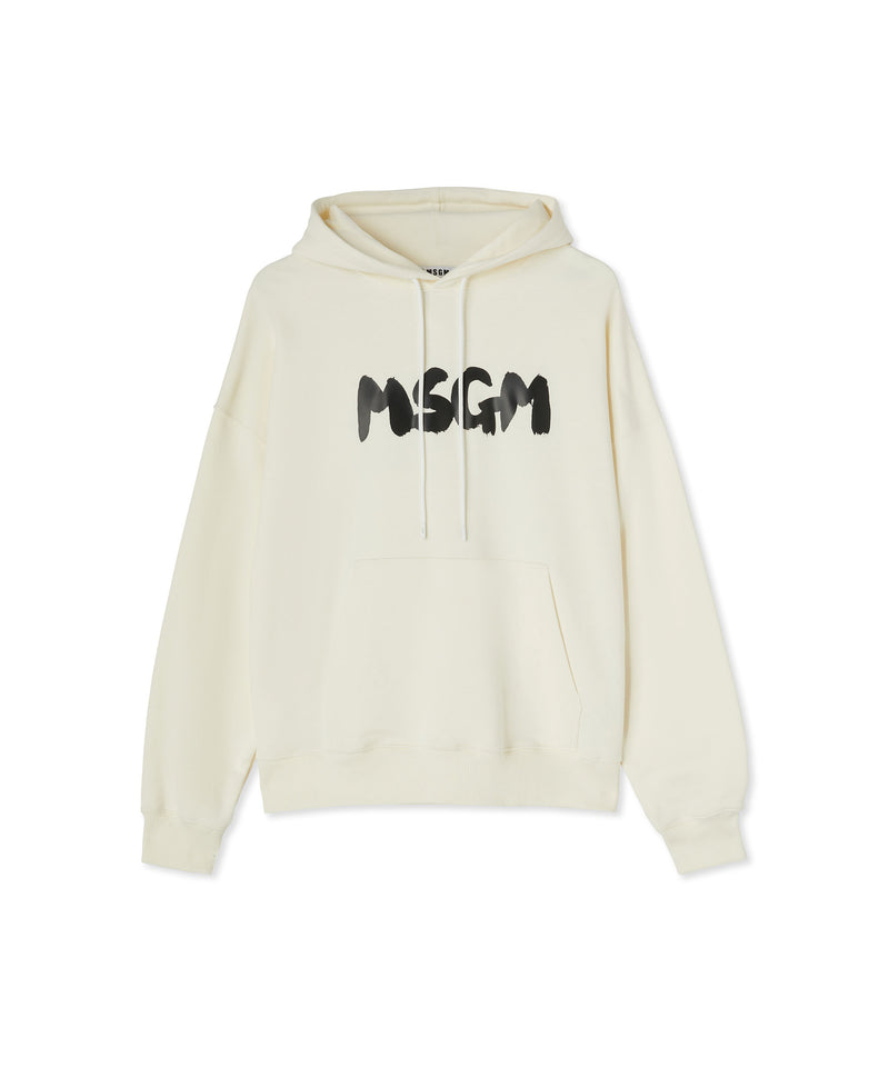 Cotton hooded sweatshirt with MSGM brushstroke logo WHITE Unisex 