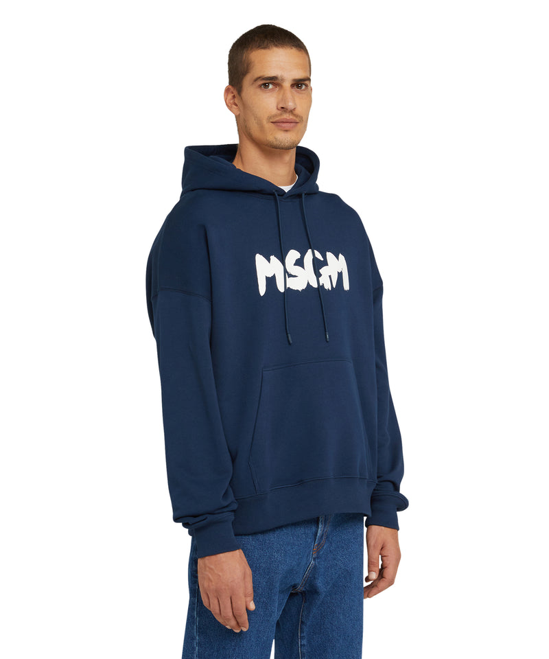 Cotton hooded sweatshirt with MSGM brushstroke logo WHITE/BLUE Unisex 