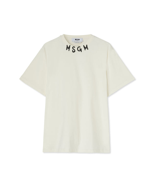 Cotton crewneck t-shirt wth  MSGM brushstroke logo positioned at the neck