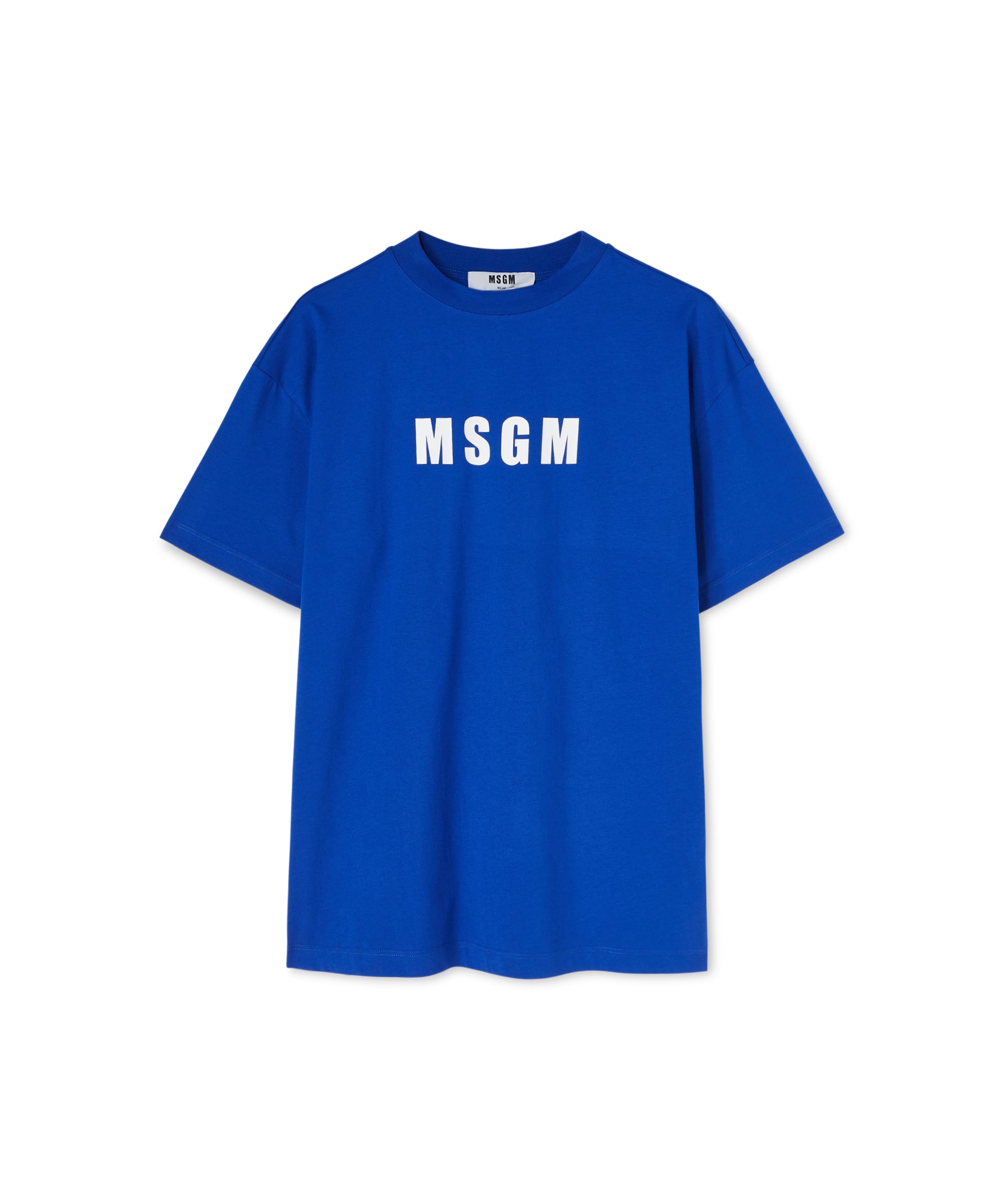 Tシャツ・カットソー MSGM Men T Shirts 3840MM109257002 87 BLUE White jersey T-Shirt with MSGM embroidery - MSGM Official