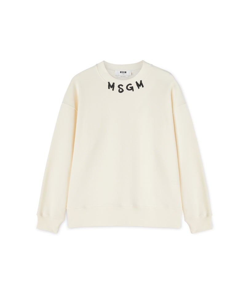 Cotton crewneck sweater wth MSGM brushstroke logo positioned at the neck OFF WHITE Uomo 