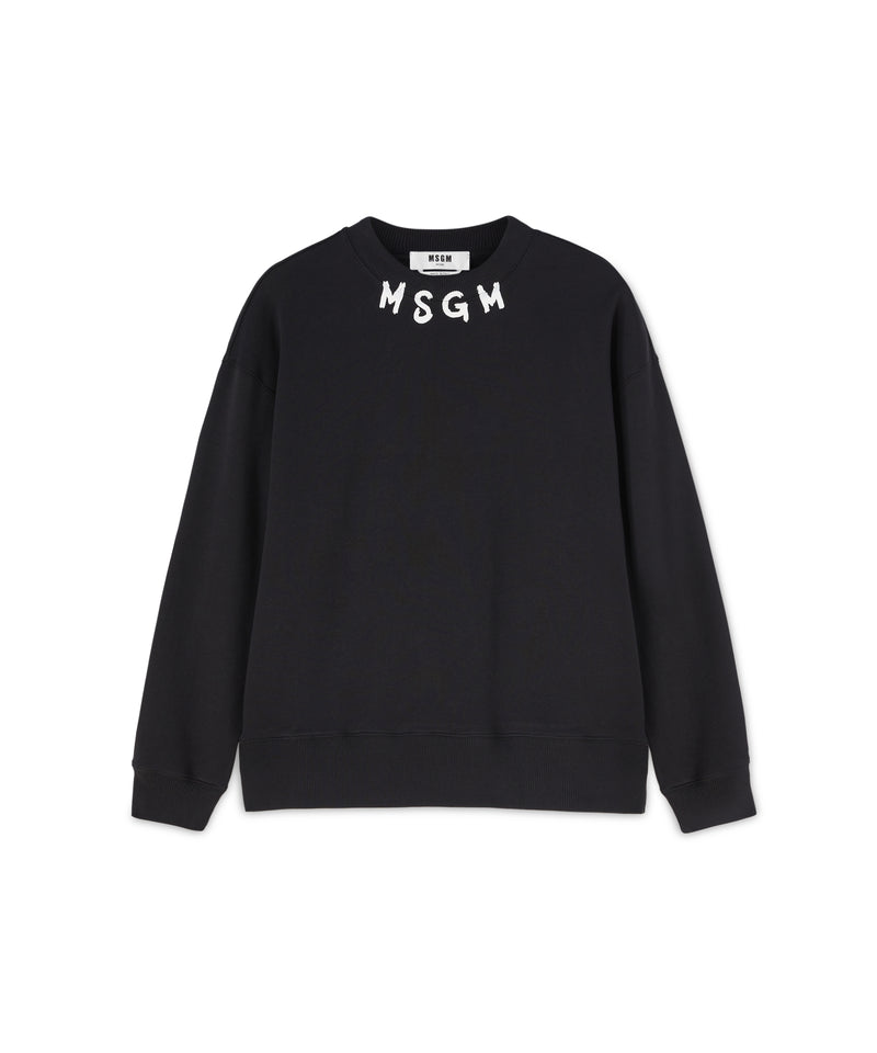 Cotton crewneck sweater wth MSGM brushstroke logo positioned at the neck BLACK Unisex 