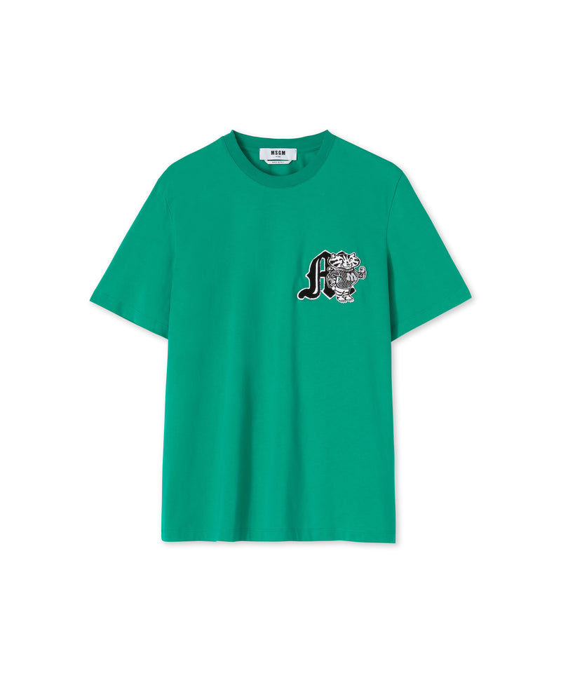 Cotton crewneck t-shirt with MSGM "M" mascot patch PEPPER GREEN Men 