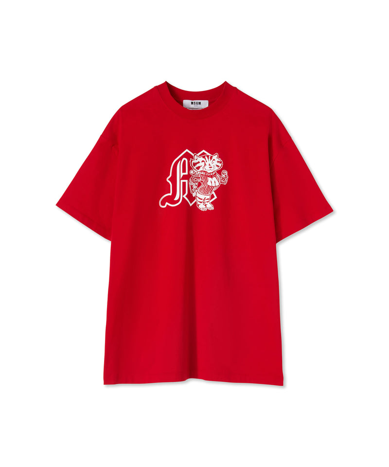 Cotton crewneck t-shirt with MSGM "M" mascot patch RED Men 