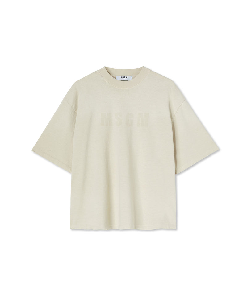 Cotton crewneck t-shirt with MSGM large print logo NUDE Men 