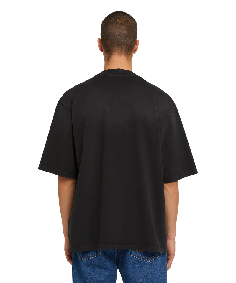 Cotton crewneck t-shirt with MSGM large print logo BLACK Men 