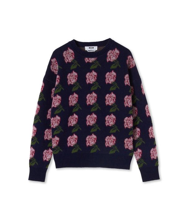 Crewneck sweater in  "MSGM Roses Wool blend Jacquard" fabric