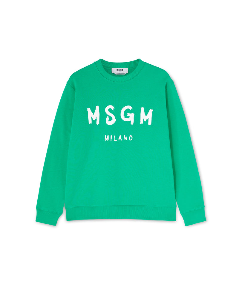 Cotton t-shirt with brushstroke logo PEPPER GREEN Men 