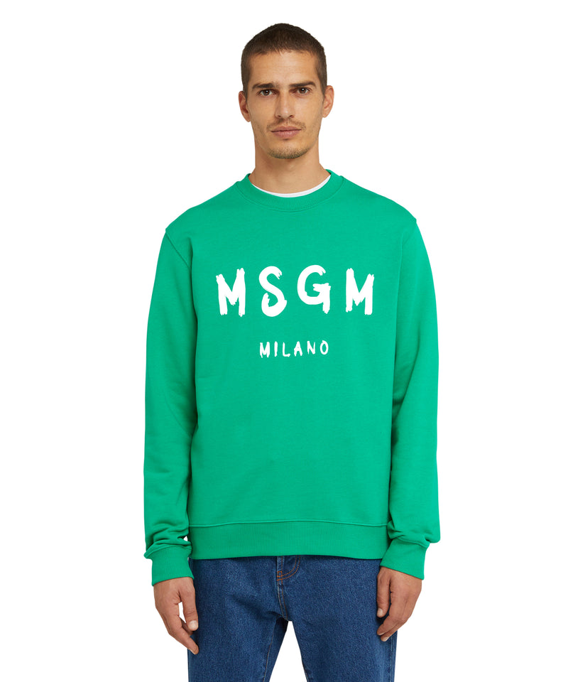 Cotton t-shirt with brushstroke logo PEPPER GREEN Men 
