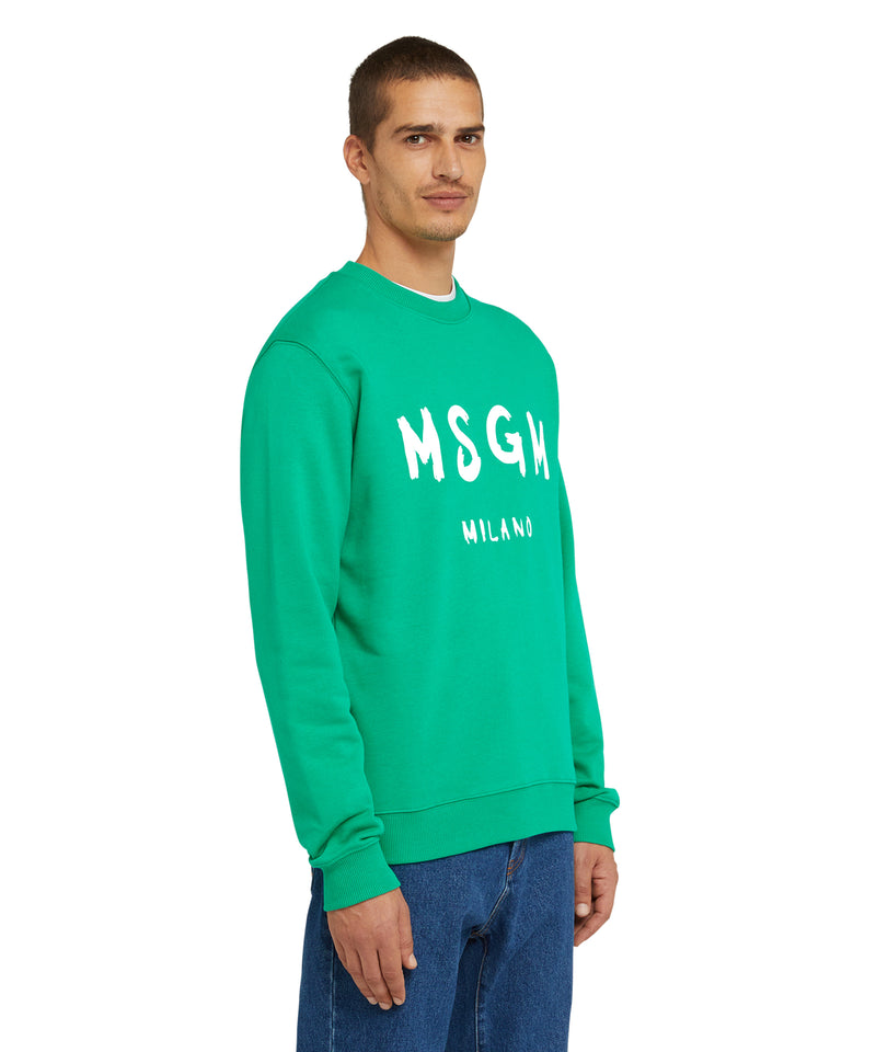 Cotton t-shirt with brushstroke logo PEPPER GREEN Men 