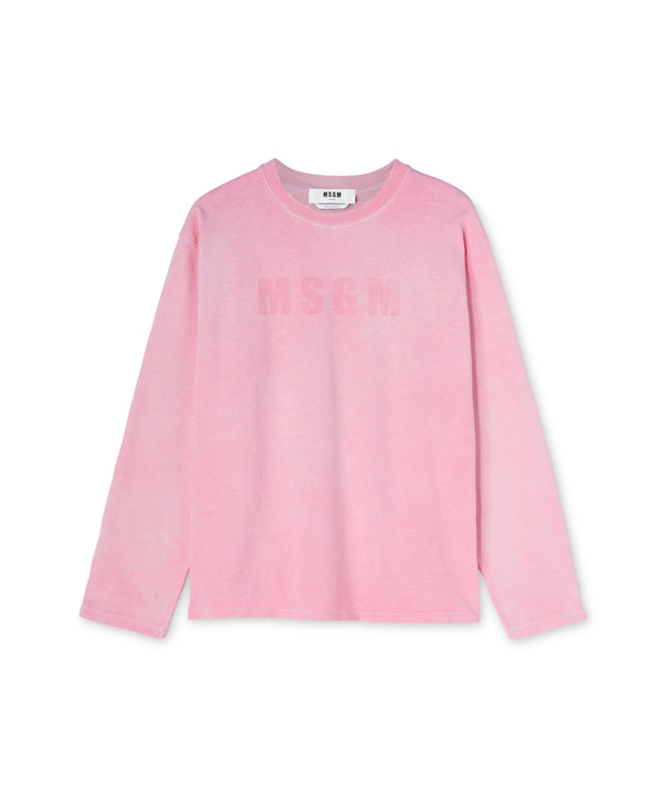 Cotton crewneck t-shirt with MSGM large logo print