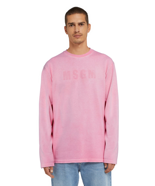 Cotton crewneck t-shirt with MSGM large logo print