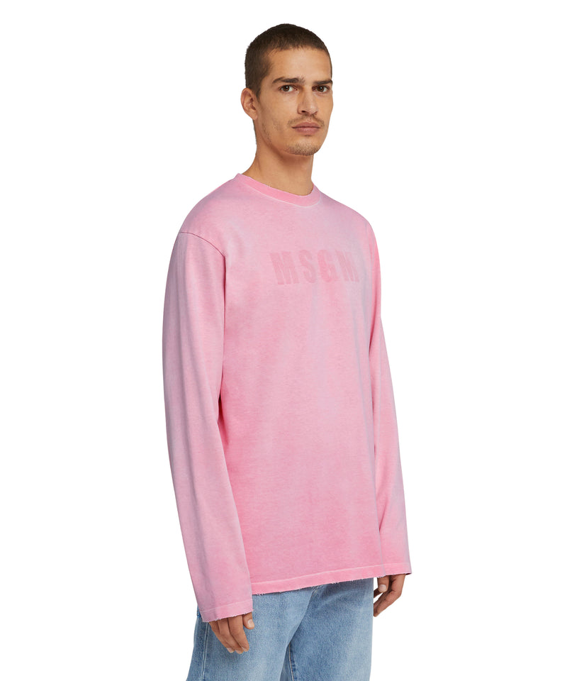 Cotton crewneck t-shirt with MSGM large logo print PINK Men 