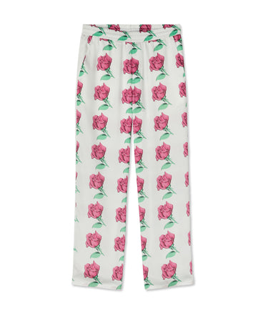 Trousers with "Emblem on Roses printed satin" print